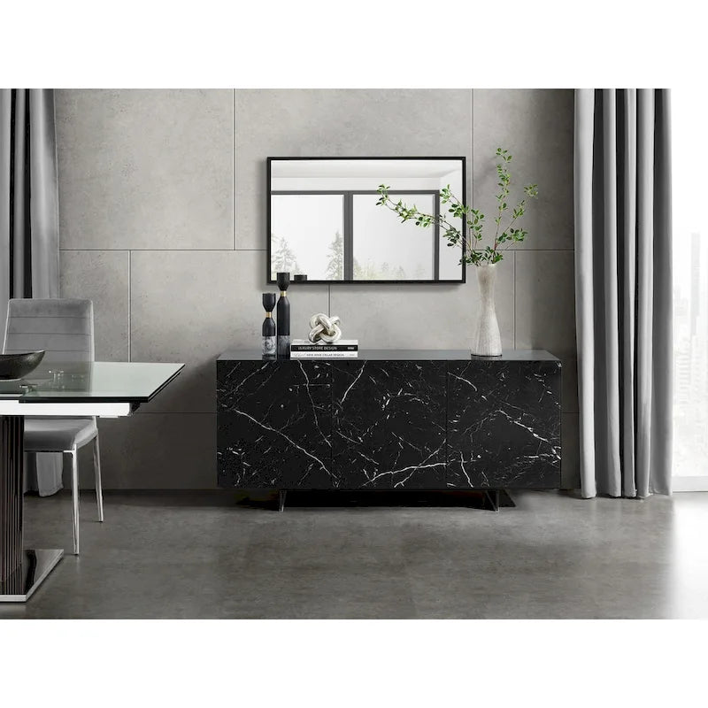 STONE buffet-server in white marbled ceramic. - N/A