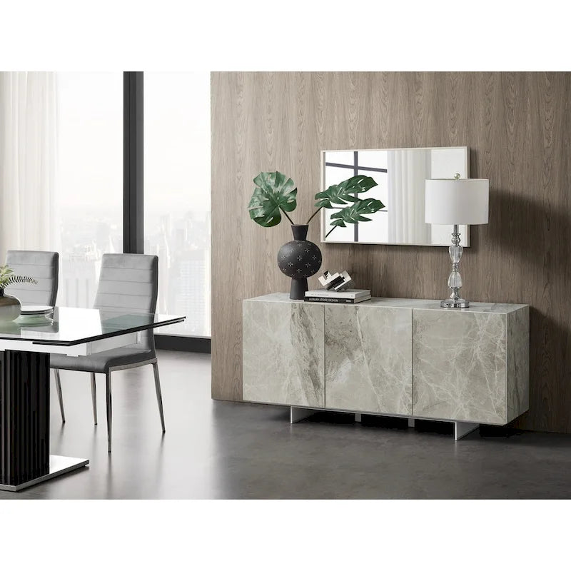 STONE buffet-server in white marbled ceramic. - N/A