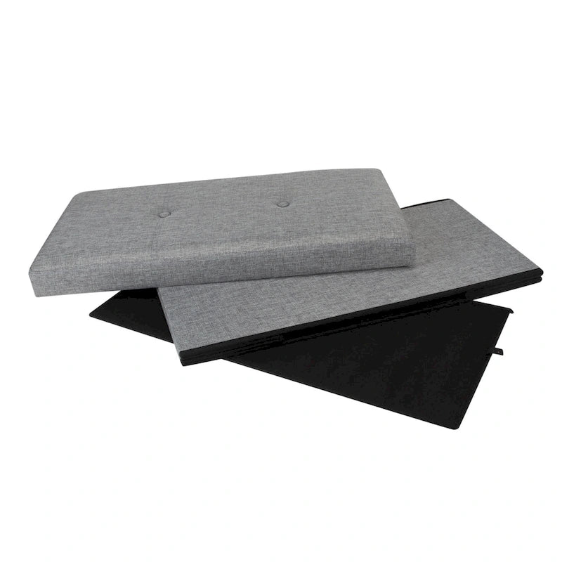 Pouf contenitore pieghevole doppio effetto lino grigio - 30 x 15 x 15
