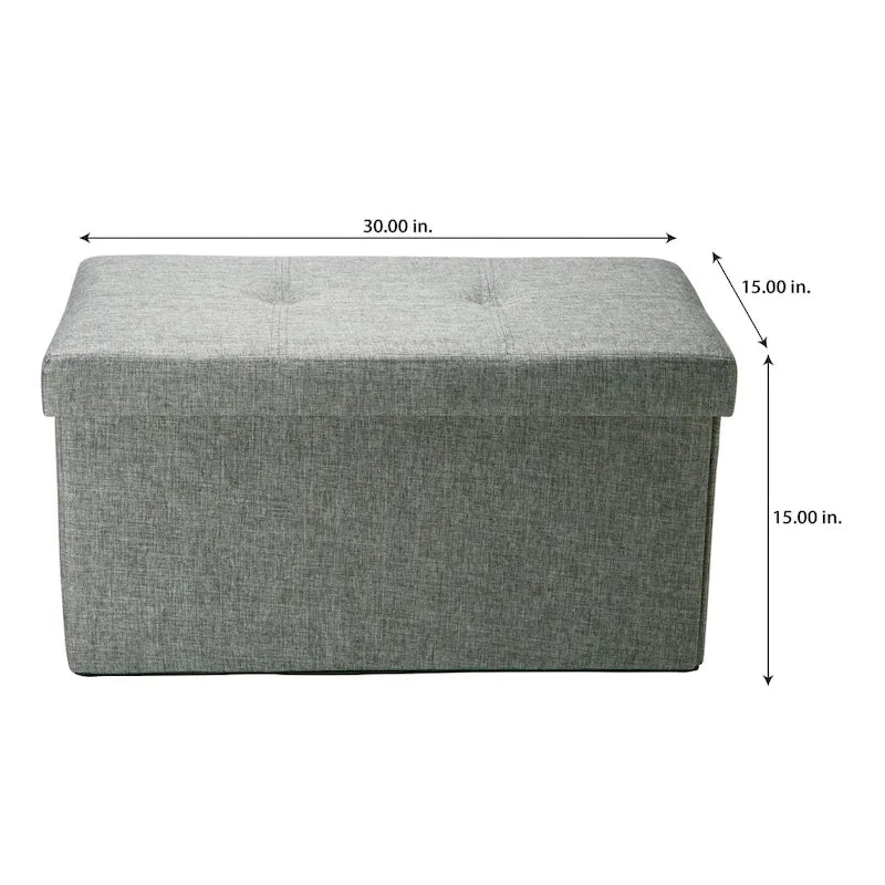 Pouf contenitore pieghevole doppio effetto lino grigio - 30 x 15 x 15