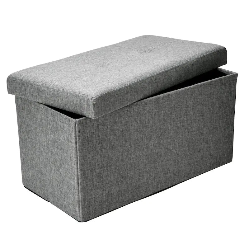 Pouf contenitore pieghevole doppio effetto lino grigio - 30 x 15 x 15