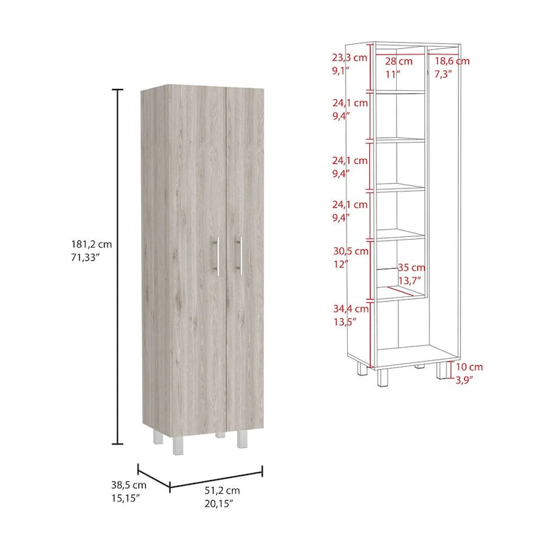 Armoire de nettoyage, armoire à deux portes, quatre pieds, cinq étagères