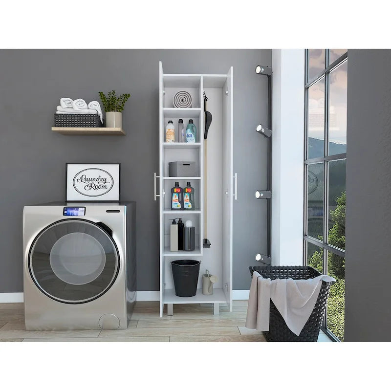 Armoire de nettoyage, armoire à deux portes, quatre pieds, cinq étagères