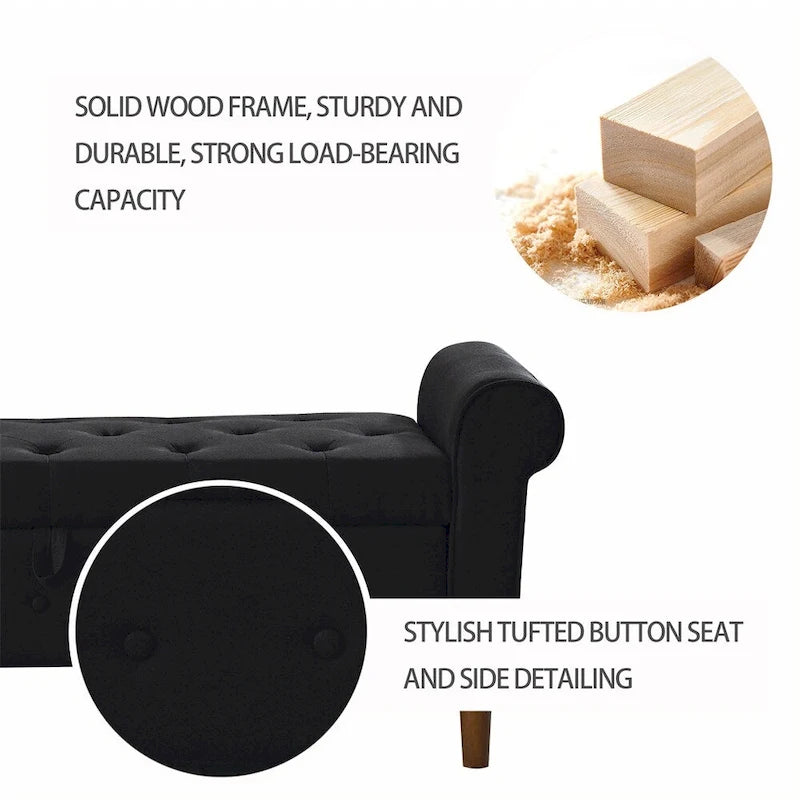 Panca contenitore con bottoni trapuntati per camera da letto 62, pouf rivestito in lino