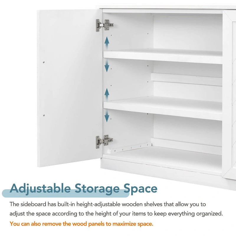 Sideboard with 4 Doors Large Storage Space Buffet Cabinet with Adjustable Shelves and Silver Handles for Kitchen