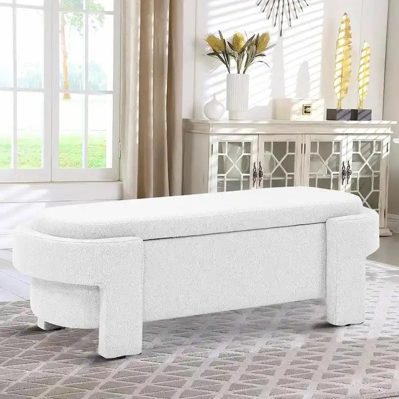 Banquette de rangement minimaliste française en tissu avec quatre pieds rembourrés