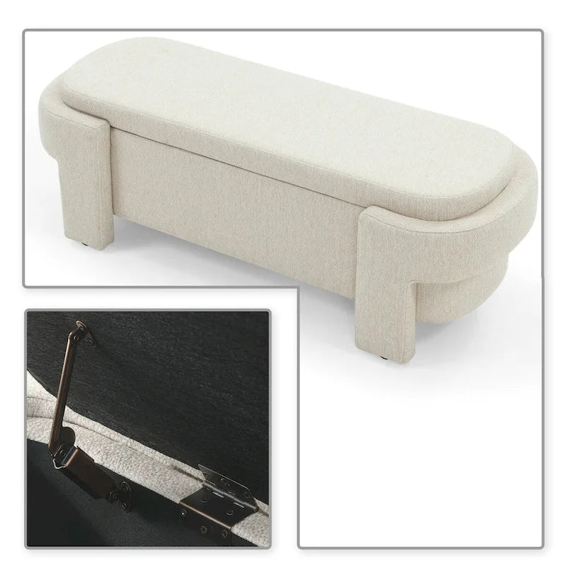 Banquette de rangement minimaliste française en tissu avec quatre pieds rembourrés