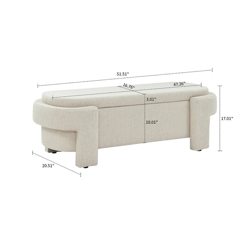 Banquette de rangement minimaliste française en tissu avec quatre pieds rembourrés