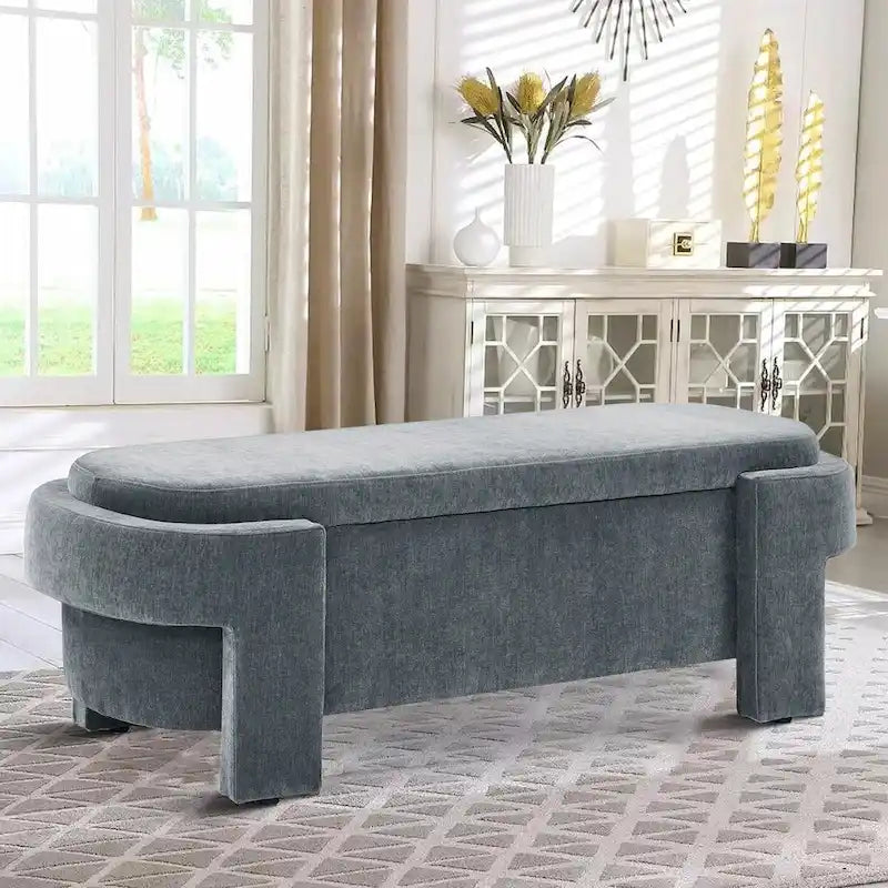 Banquette de rangement minimaliste française en tissu avec quatre pieds rembourrés