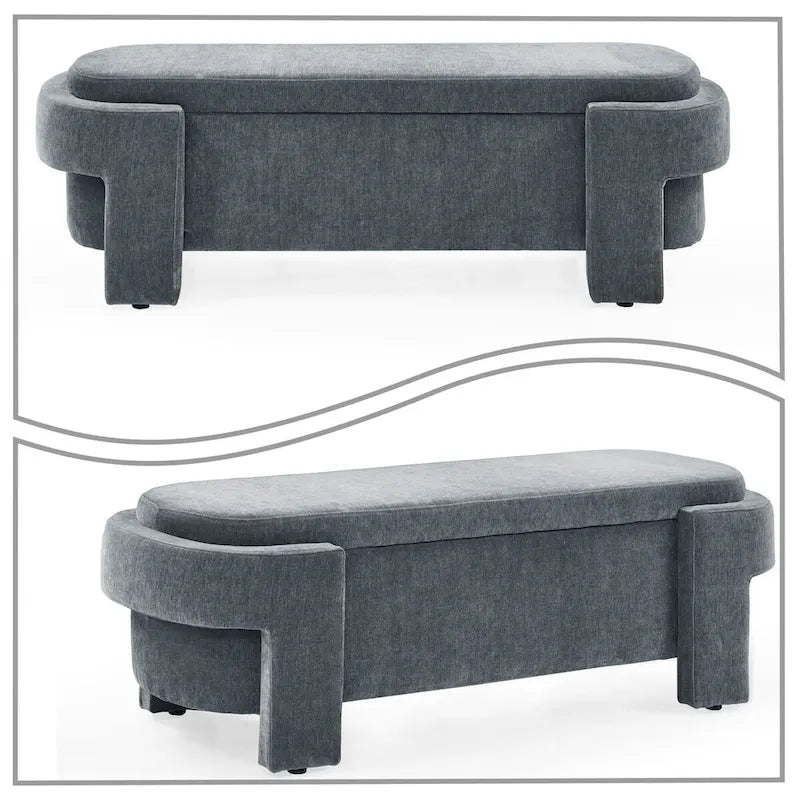 Banquette de rangement minimaliste française en tissu avec quatre pieds rembourrés