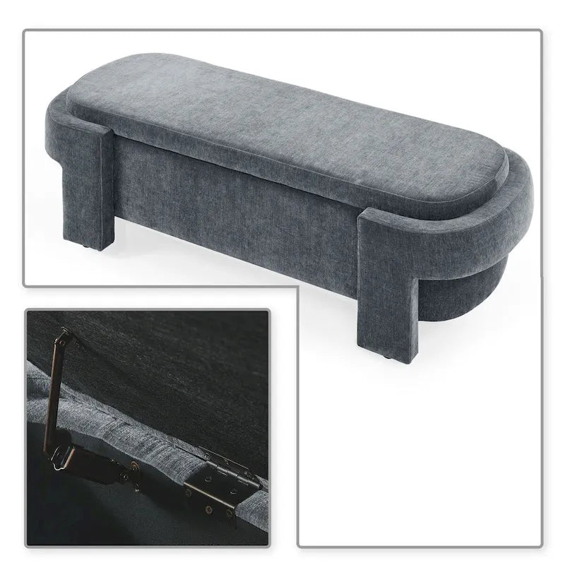 Banquette de rangement minimaliste française en tissu avec quatre pieds rembourrés