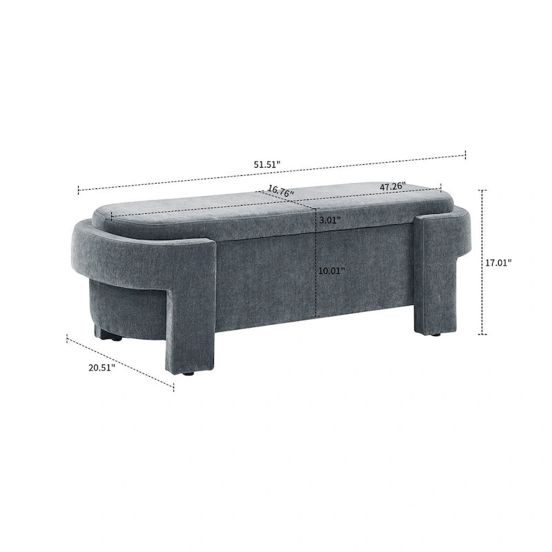 Banquette de rangement minimaliste française en tissu avec quatre pieds rembourrés