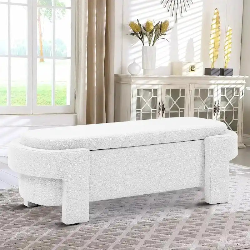 Banquette de rangement minimaliste française en tissu avec quatre pieds rembourrés