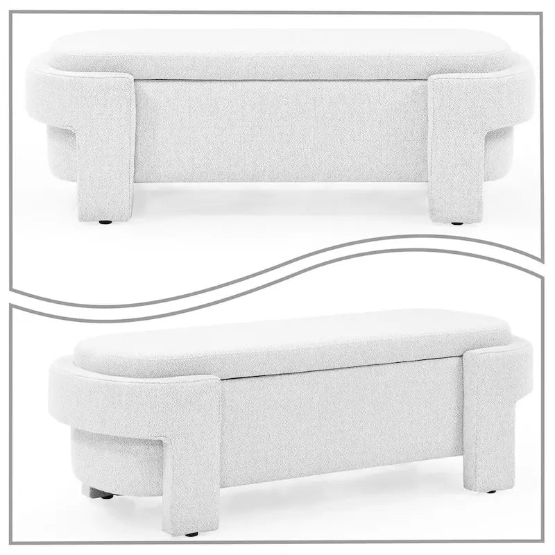 Banquette de rangement minimaliste française en tissu avec quatre pieds rembourrés