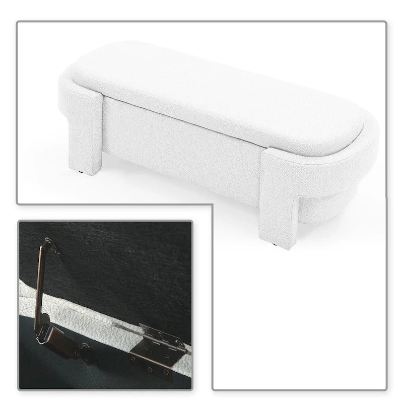Banquette de rangement minimaliste française en tissu avec quatre pieds rembourrés
