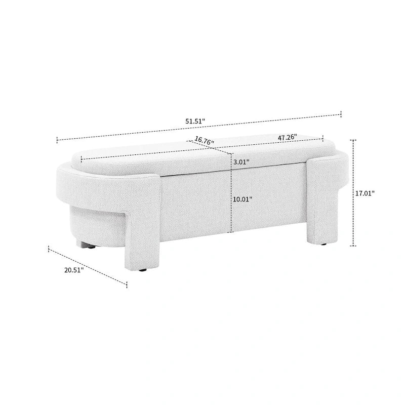 Banquette de rangement minimaliste française en tissu avec quatre pieds rembourrés