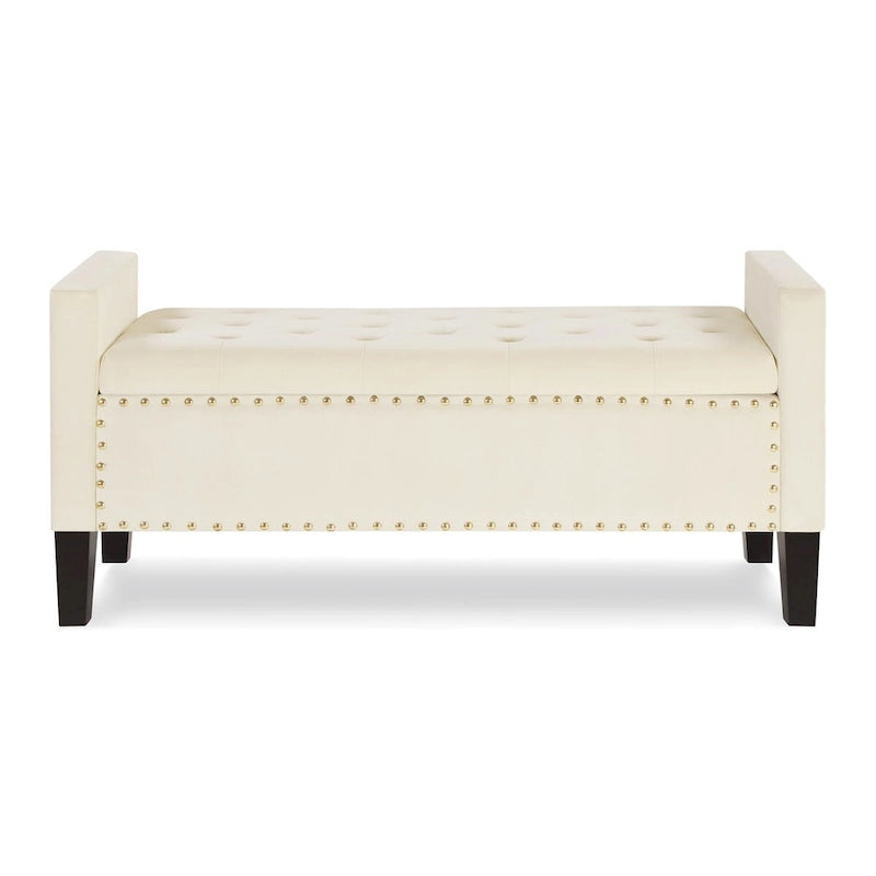 Upholstered Tufted Button Storage Bench with Nails Trim