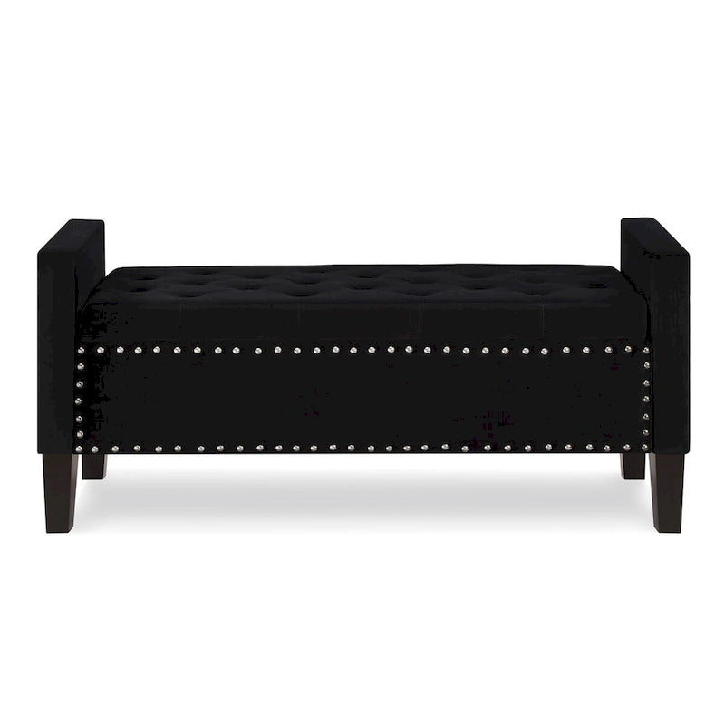 Upholstered Tufted Button Storage Bench with Nails Trim