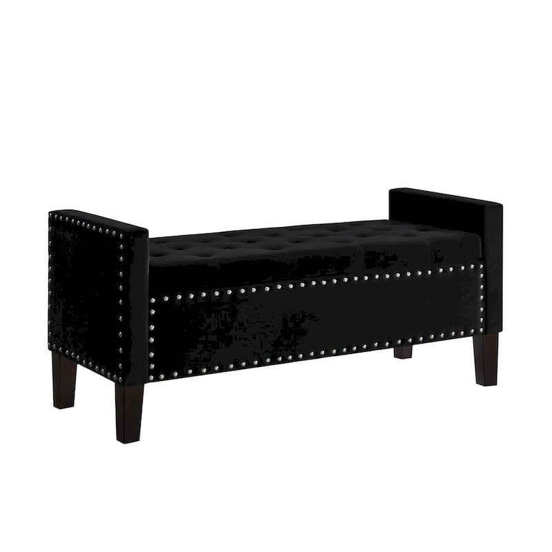 Upholstered Tufted Button Storage Bench with Nails Trim
