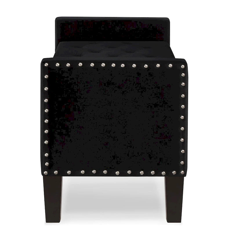 Upholstered Tufted Button Storage Bench with Nails Trim
