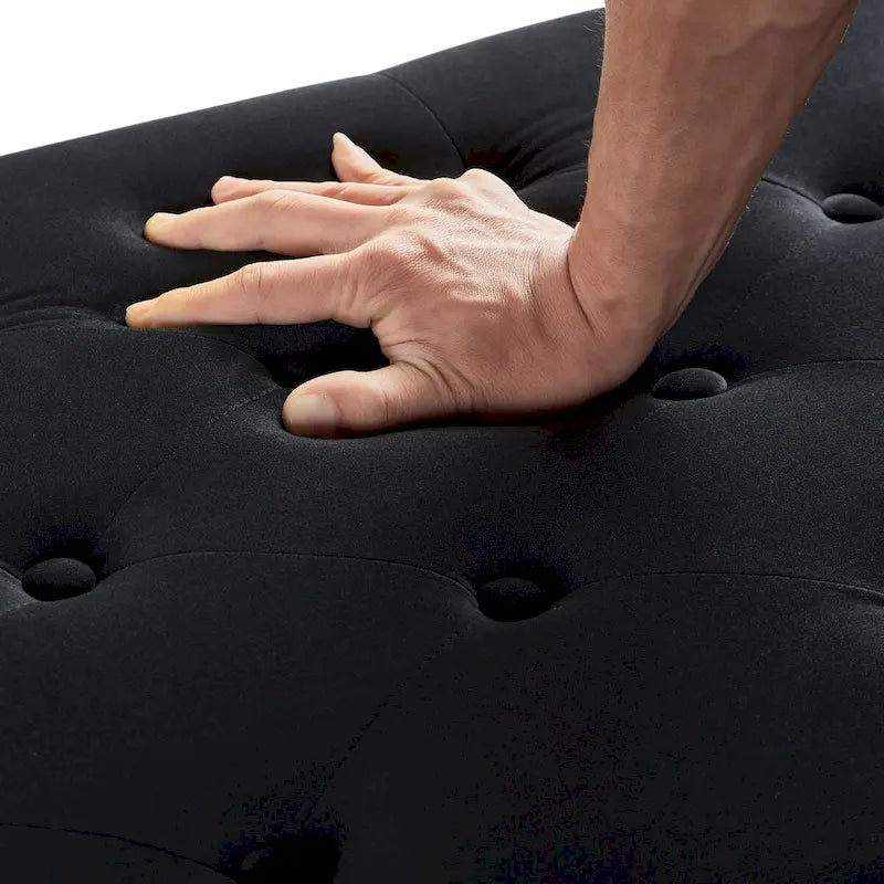 Upholstered Tufted Button Storage Bench with Nails Trim