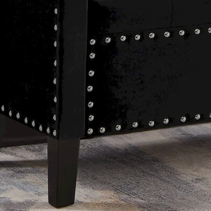 Upholstered Tufted Button Storage Bench with Nails Trim