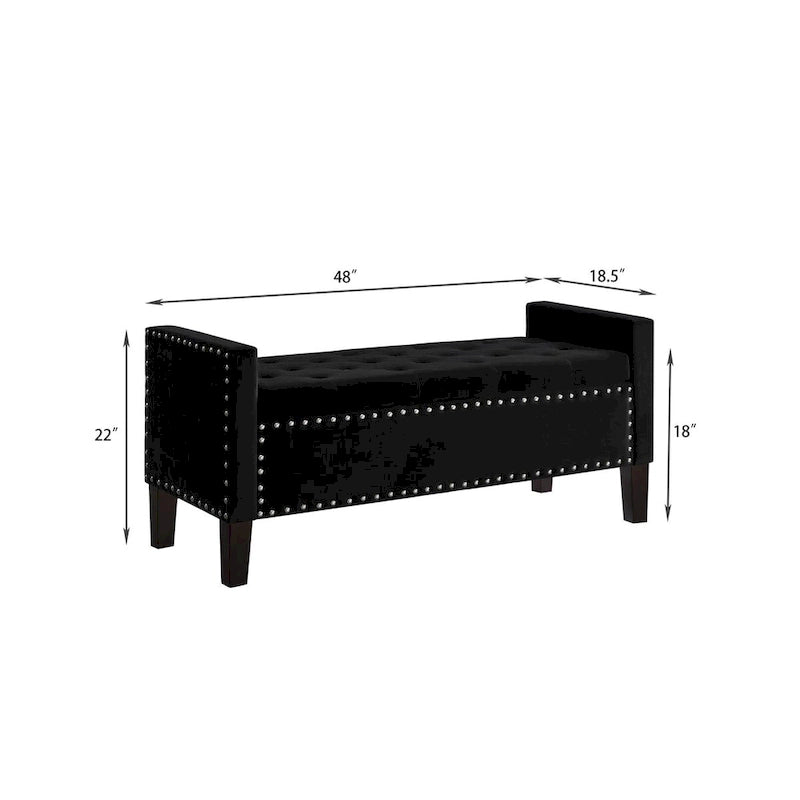 Upholstered Tufted Button Storage Bench with Nails Trim