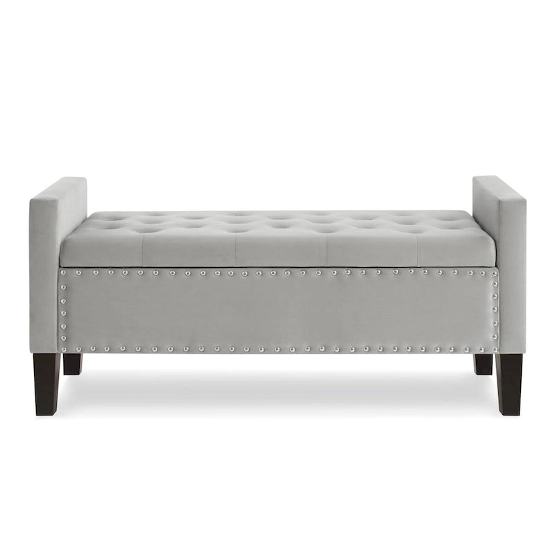 Upholstered Tufted Button Storage Bench with Nails Trim