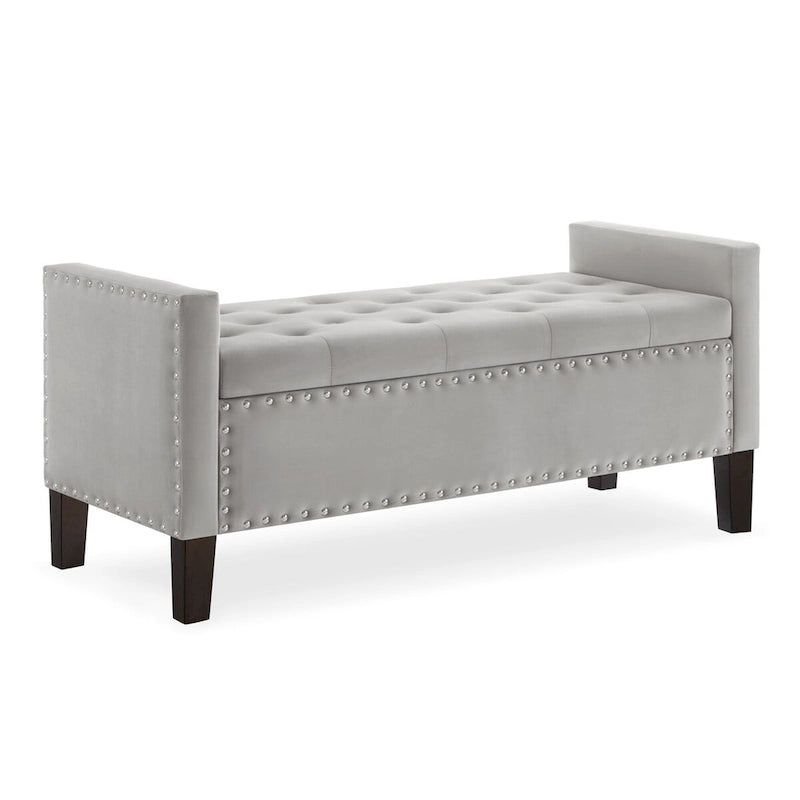 Upholstered Tufted Button Storage Bench with Nails Trim