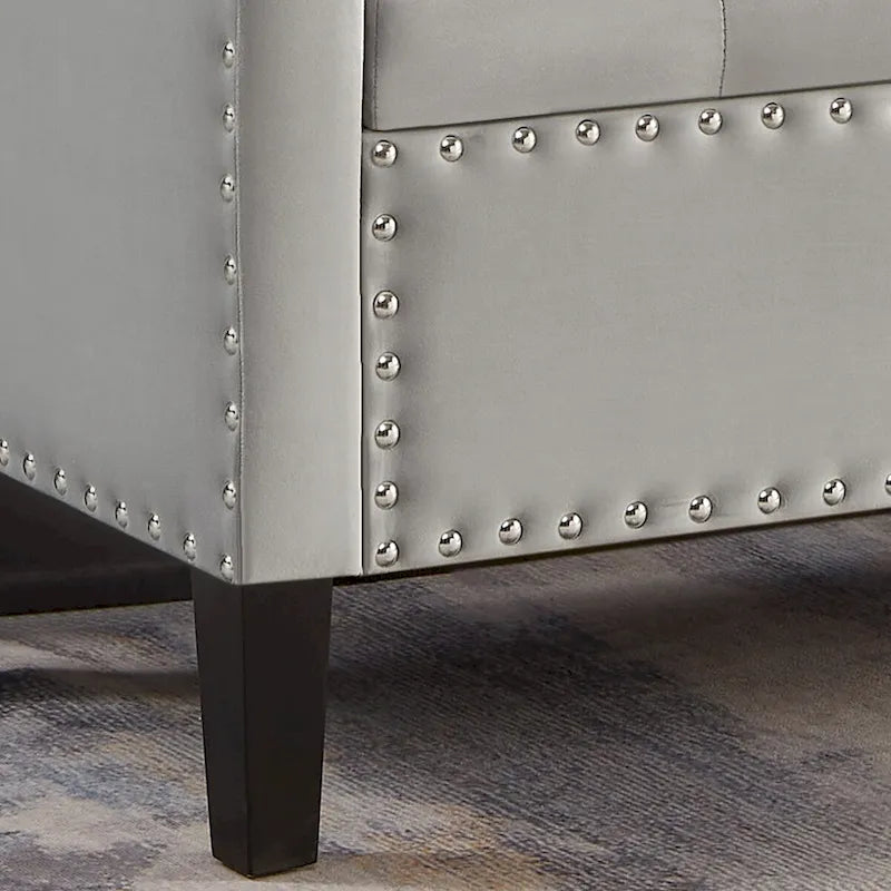 Upholstered Tufted Button Storage Bench with Nails Trim