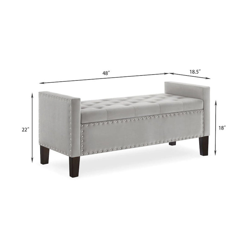 Upholstered Tufted Button Storage Bench with Nails Trim