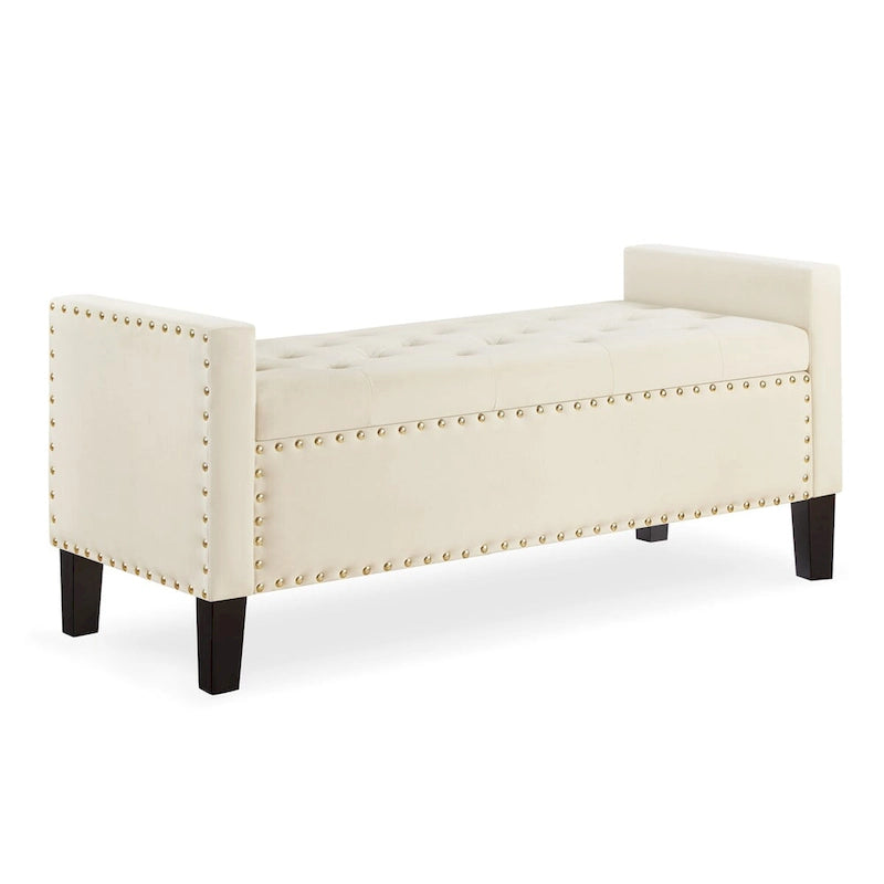 Upholstered Tufted Button Storage Bench with Nails Trim