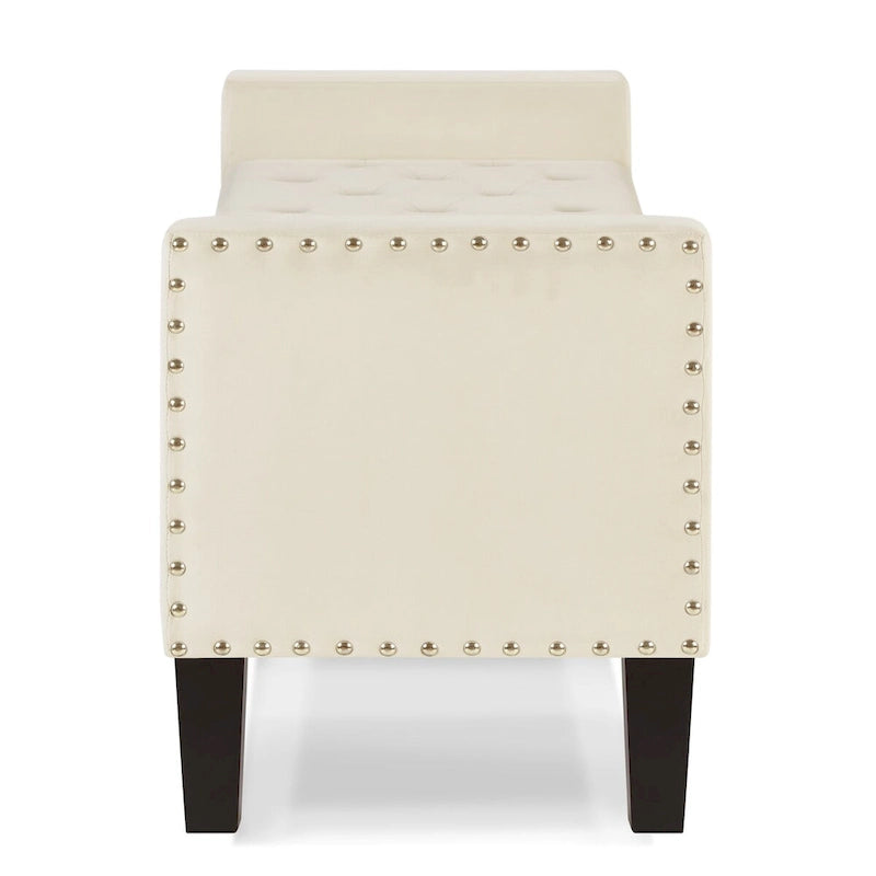 Upholstered Tufted Button Storage Bench with Nails Trim