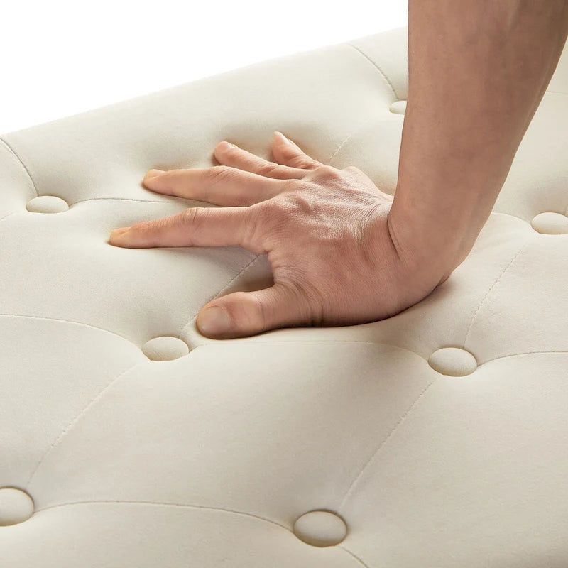 Upholstered Tufted Button Storage Bench with Nails Trim