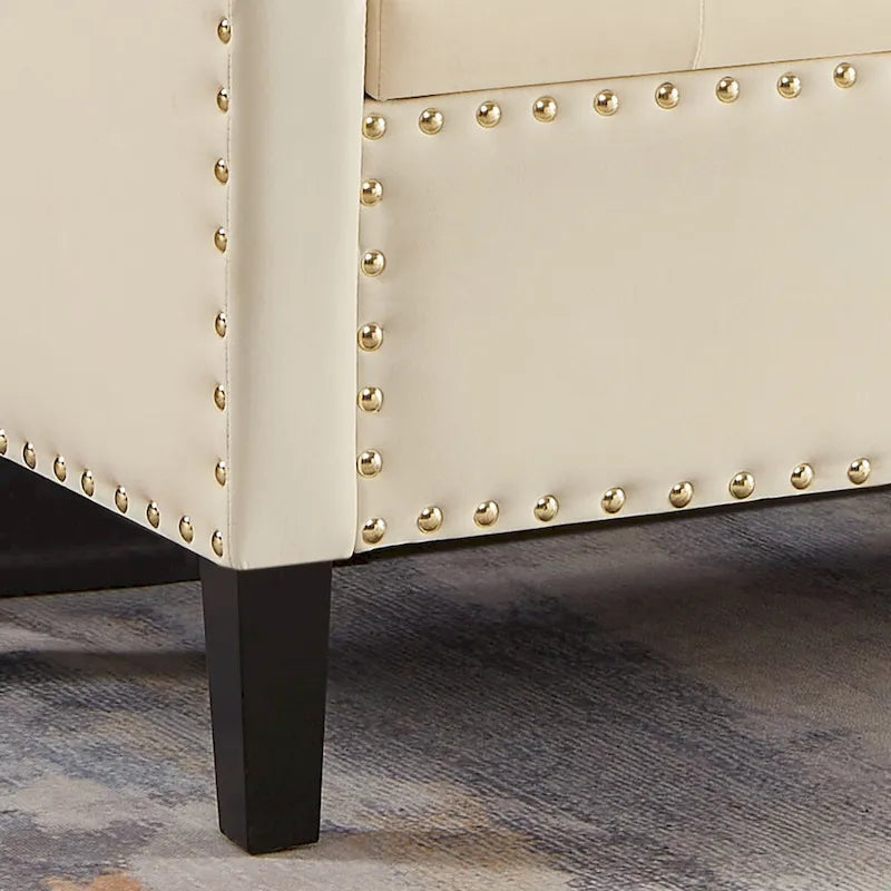 Upholstered Tufted Button Storage Bench with Nails Trim
