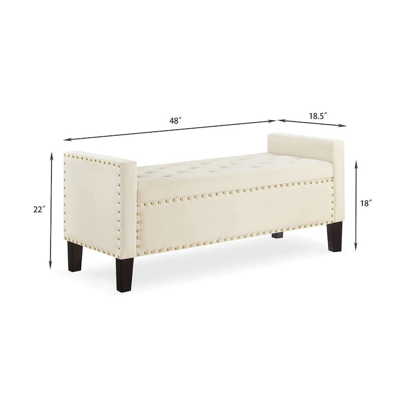 Upholstered Tufted Button Storage Bench with Nails Trim