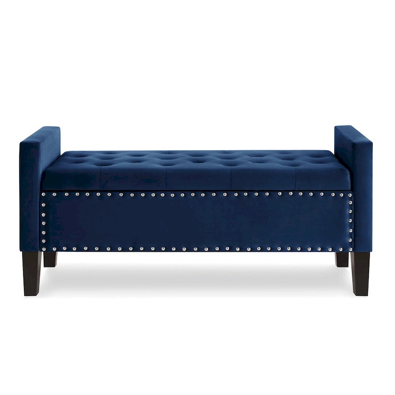 Upholstered Tufted Button Storage Bench with Nails Trim
