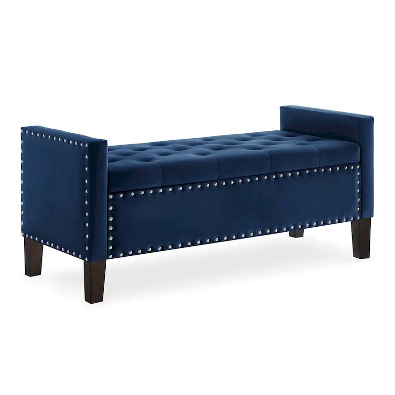 Upholstered Tufted Button Storage Bench with Nails Trim