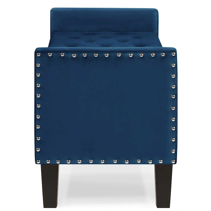 Upholstered Tufted Button Storage Bench with Nails Trim