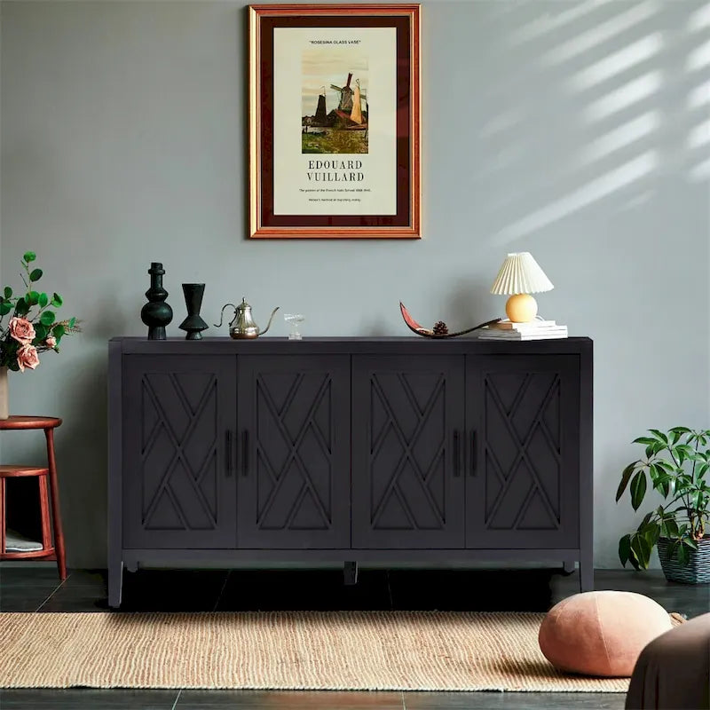 4 Door Wooden Twill Sideboard American Country Vintage Old Living Room