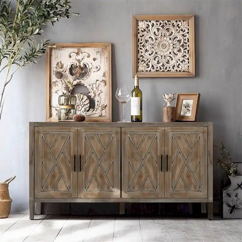 4 Door Wooden Twill Sideboard American Country Vintage Old Living Room