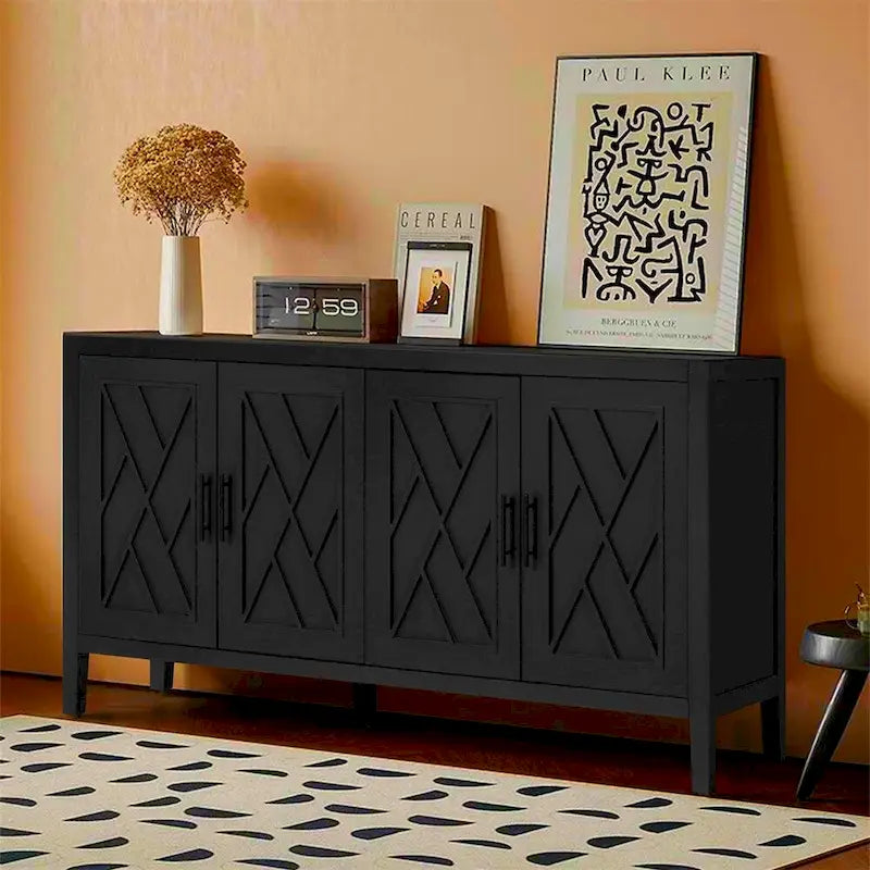 4 Door Wooden Twill Sideboard American Country Vintage Old Living Room
