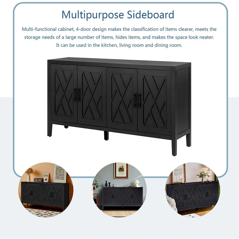 4 Door Wooden Twill Sideboard American Country Vintage Old Living Room