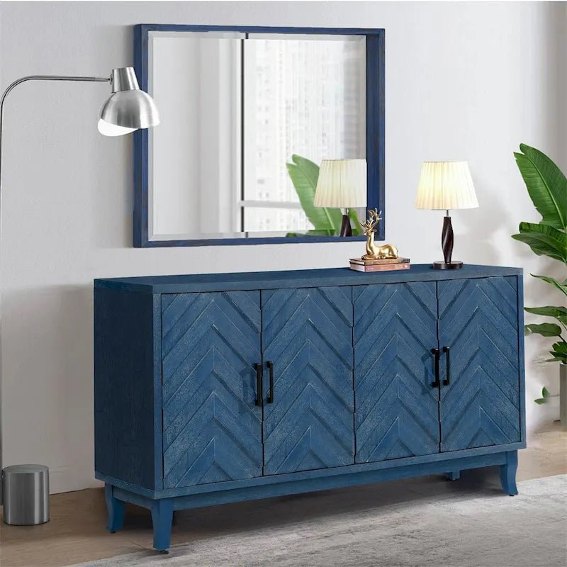 4 Door Wooden Twill Sideboard American Country Vintage Old Living Room