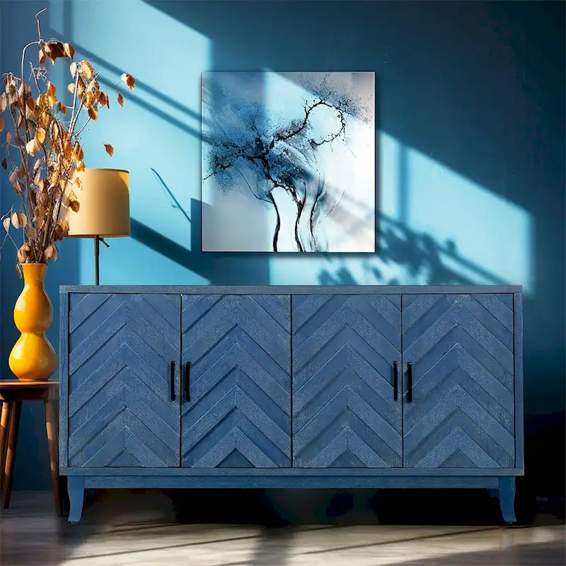 4 Door Wooden Twill Sideboard American Country Vintage Old Living Room