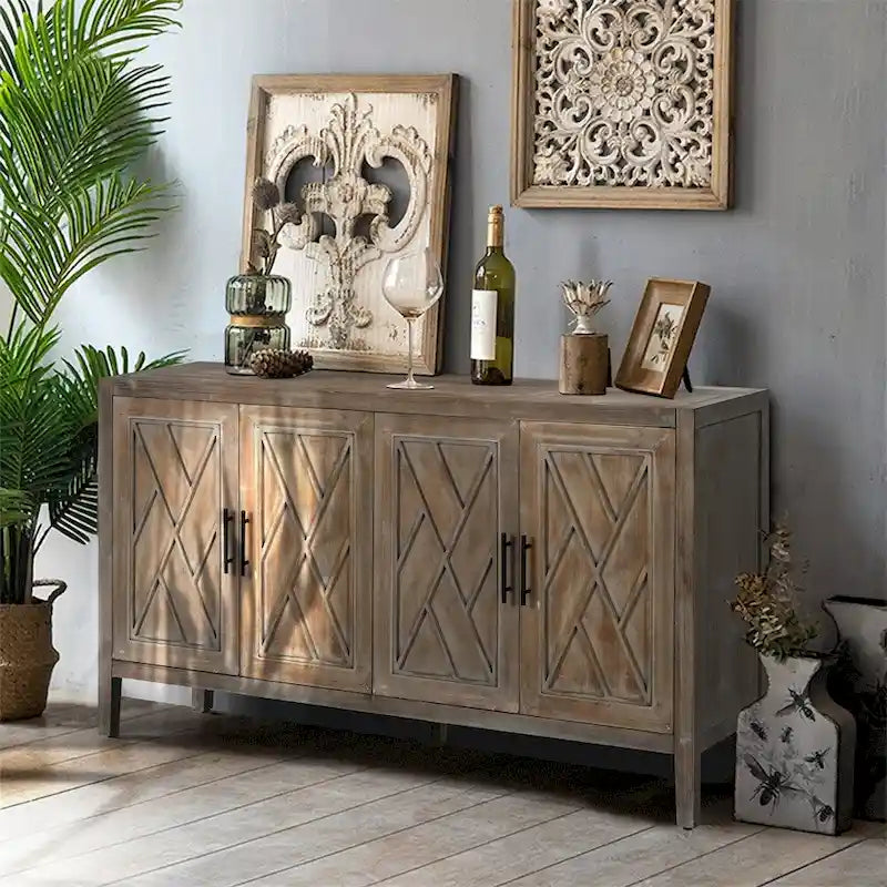 4 Door Wooden Twill Sideboard American Country Vintage Old Living Room