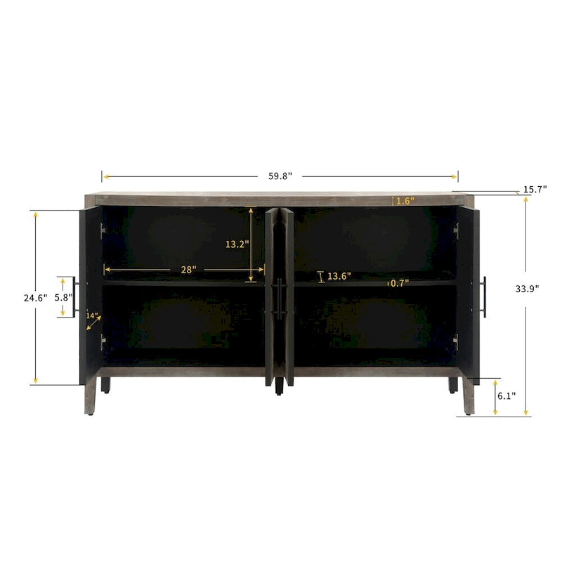4 Door Wooden Twill Sideboard American Country Vintage Old Living Room