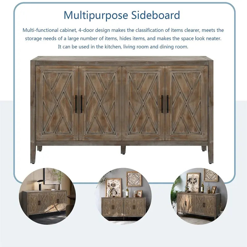 4 Door Wooden Twill Sideboard American Country Vintage Old Living Room