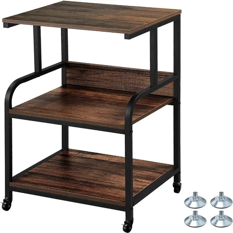Mobiele printerstandaard met 3 niveaus, wielen en opbergplanken - 16D x 20W x 30H