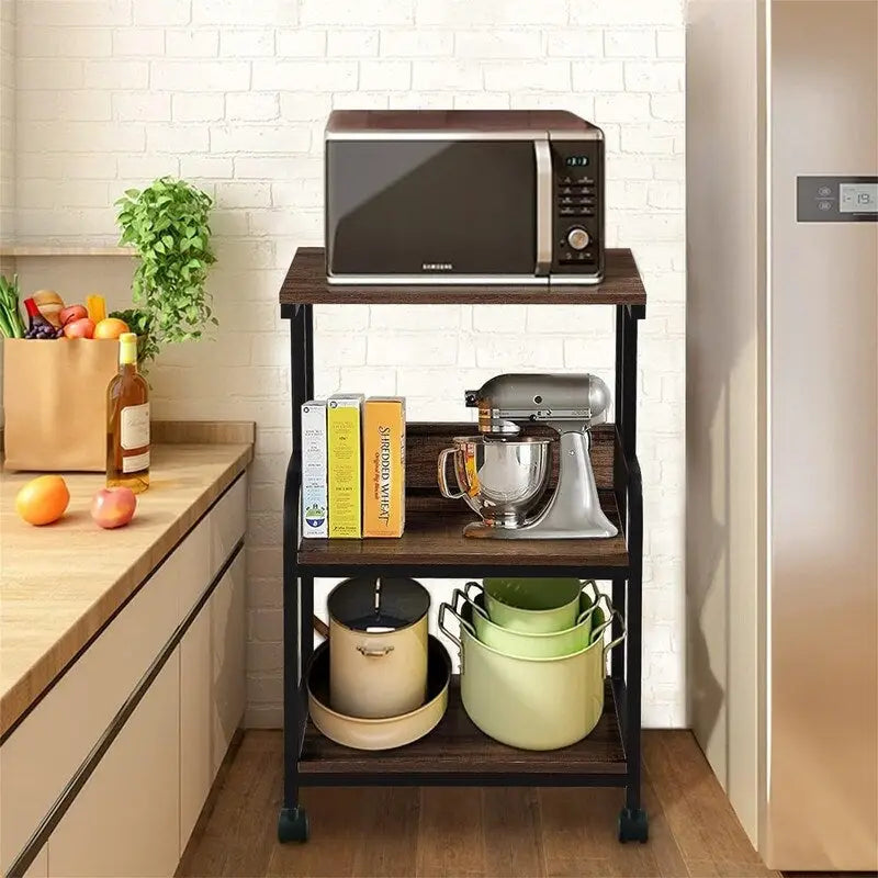 Mobiele printerstandaard met 3 niveaus, wielen en opbergplanken - 16D x 20W x 30H